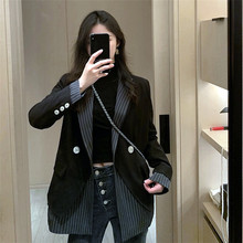 黑色小西装外套女2023新款韩版休闲设计感小众条纹西服春秋装