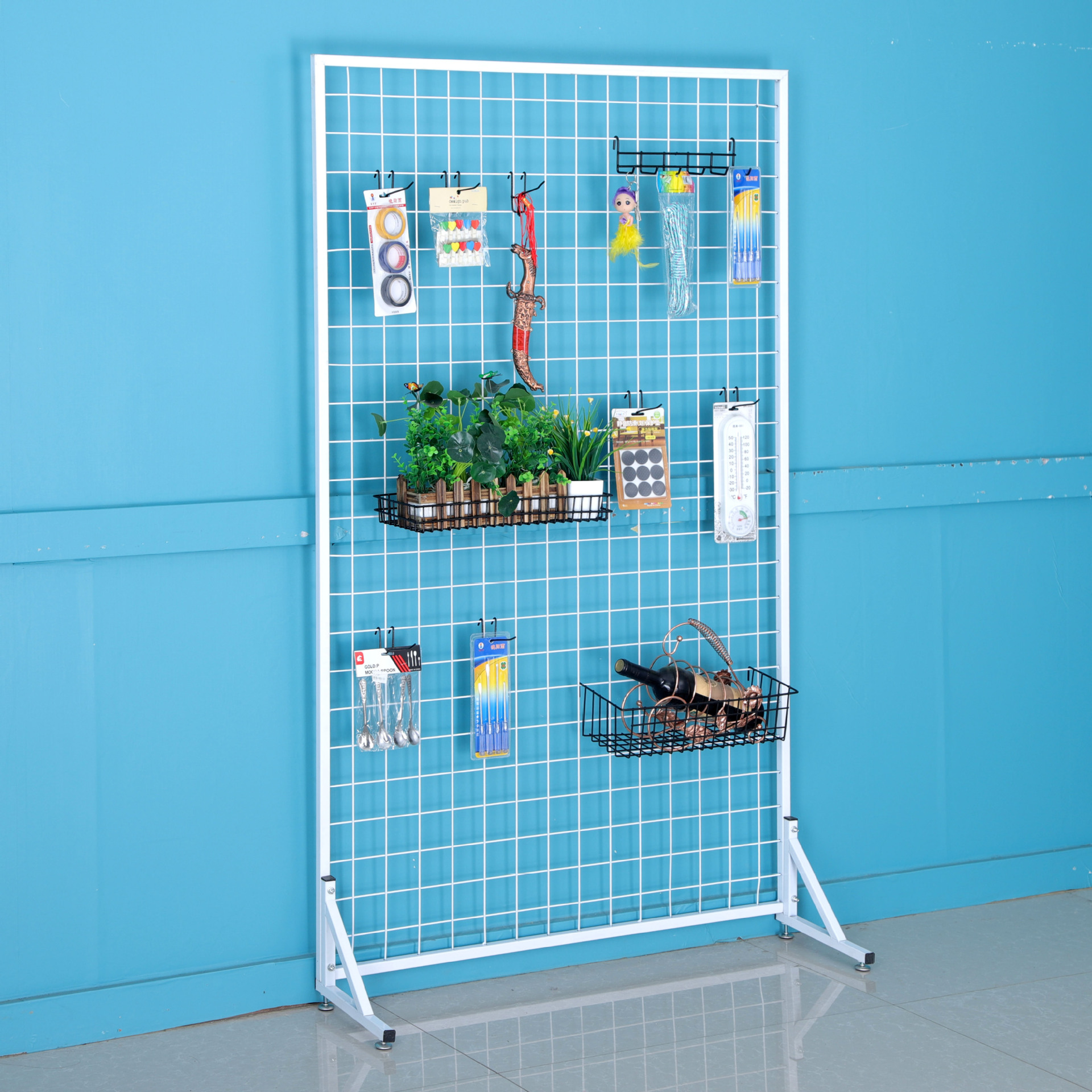 单面落地货架网格超市挂架饰品挂网作品展示袜子铁网格收纳铁艺架