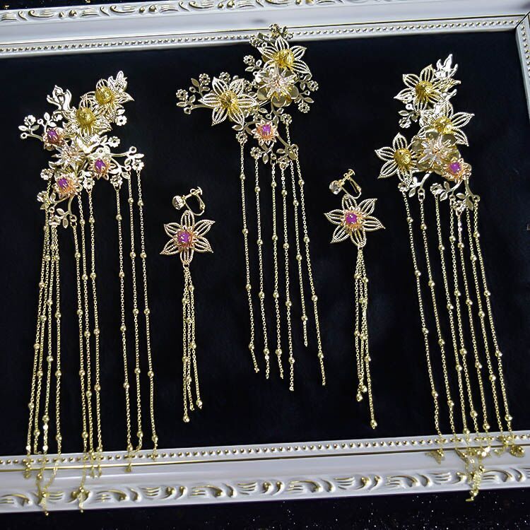 新娘秀禾头饰中式流苏凤冠霞帔古装发饰套装结婚头饰敬酒服配饰品