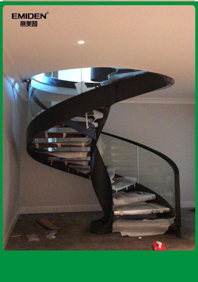 室内钢木旋转楼梯 别墅复式楼旋转楼梯 玻璃扶手旋转楼梯