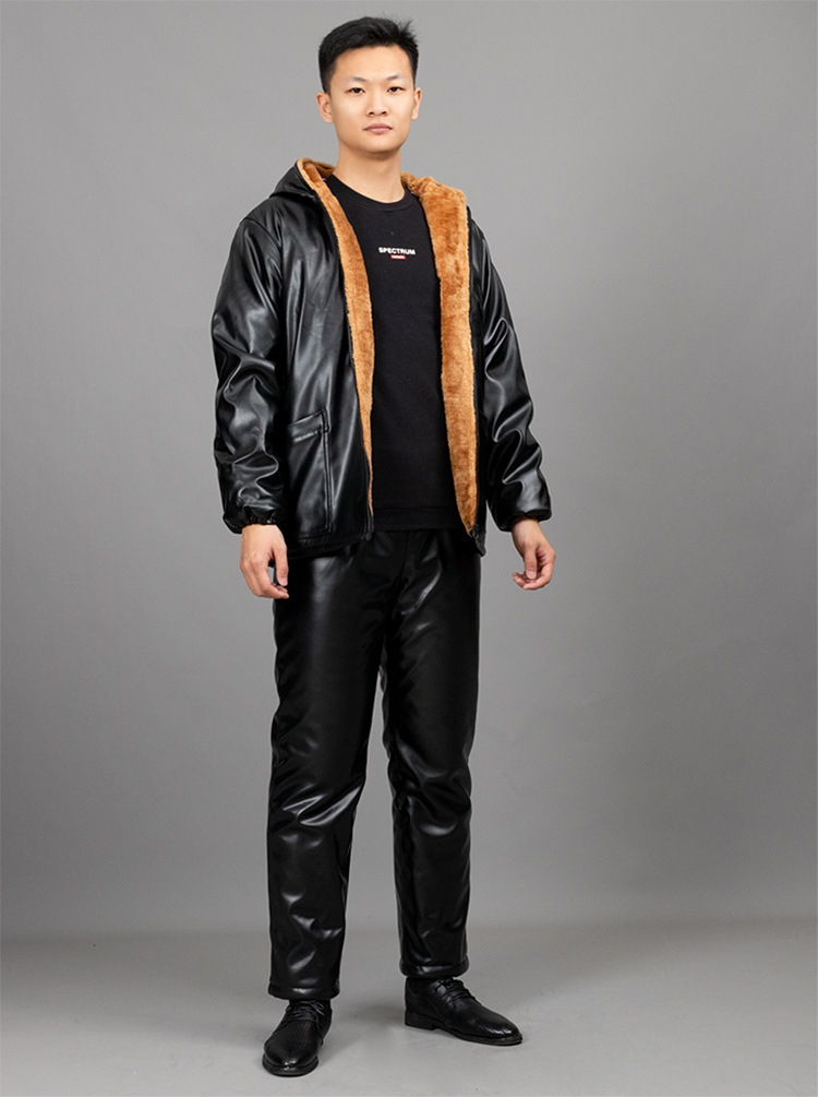 加绒加厚黄金绒皮衣皮裤套装男外卖机车防风单皮薄款皮衣源头厂家