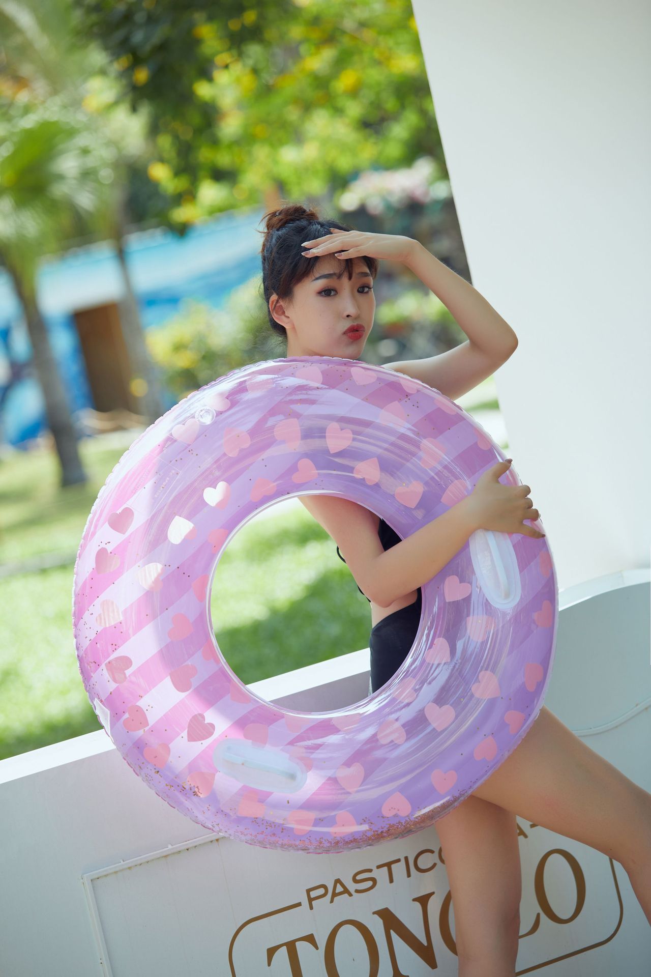 筱侣ins可爱少女充气亮片爱心游泳圈成人救生圈网红加厚腋下圈