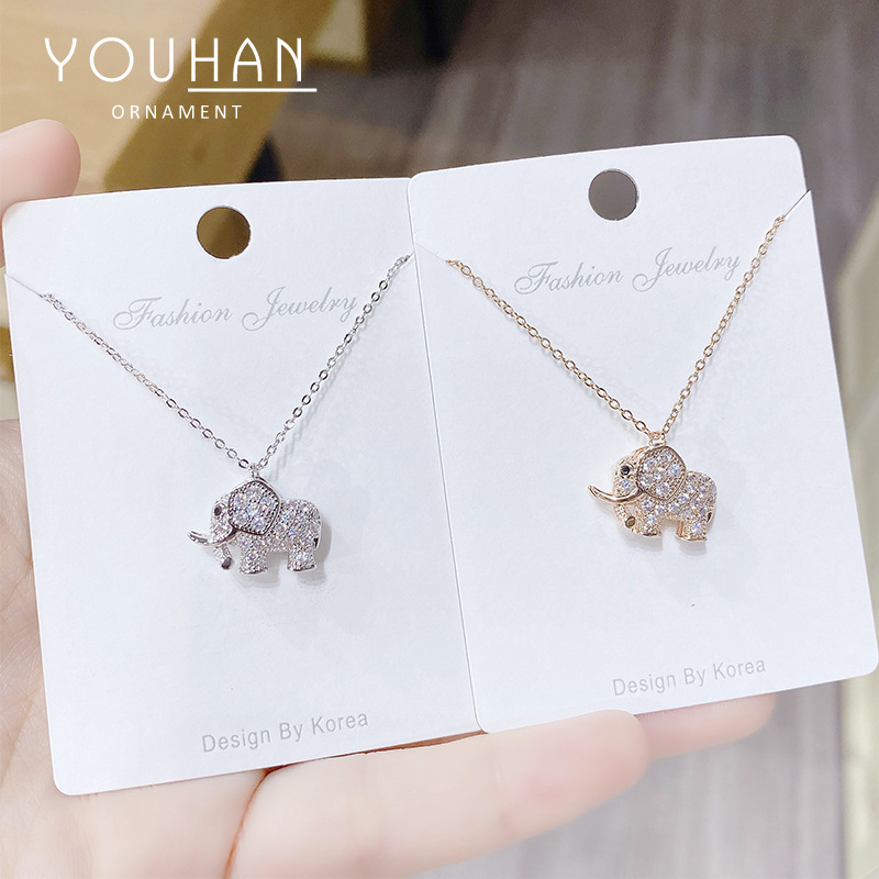 Internet Celebrity Live Broadcast Popular Baby Elephant Diamond-Embedded Simple Cute Sweet Temperament Personality Animal Clavicle Chain Female Jewelry Ornament