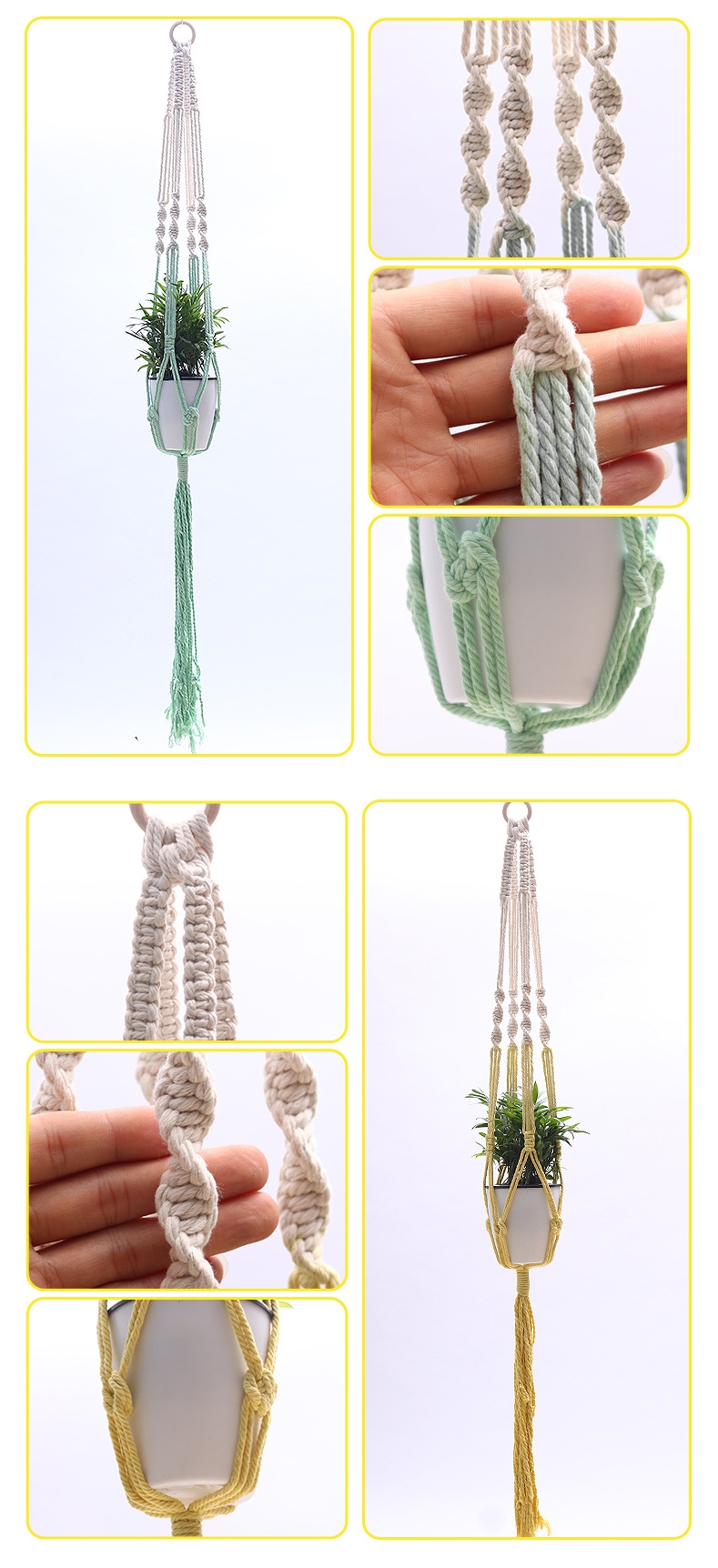 木环流苏染色花盆网兜 室内装饰花盆吊篮网兜 手工编织花盆网兜