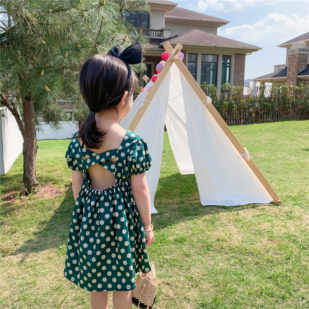 儿童波点连衣裙夏款女童露背裙子童裙3-8岁童装一件代发
