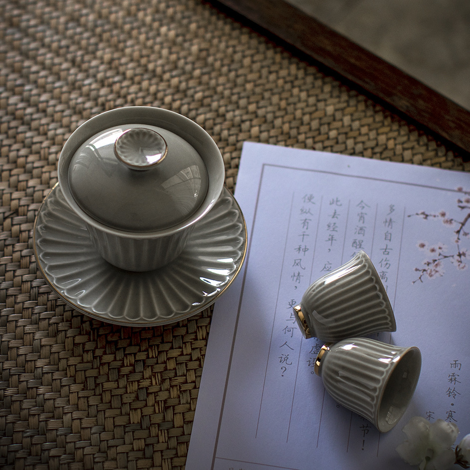 厂家直销创意花纹功夫茶具盖碗单个大号欧风商务礼品家用陶瓷批发