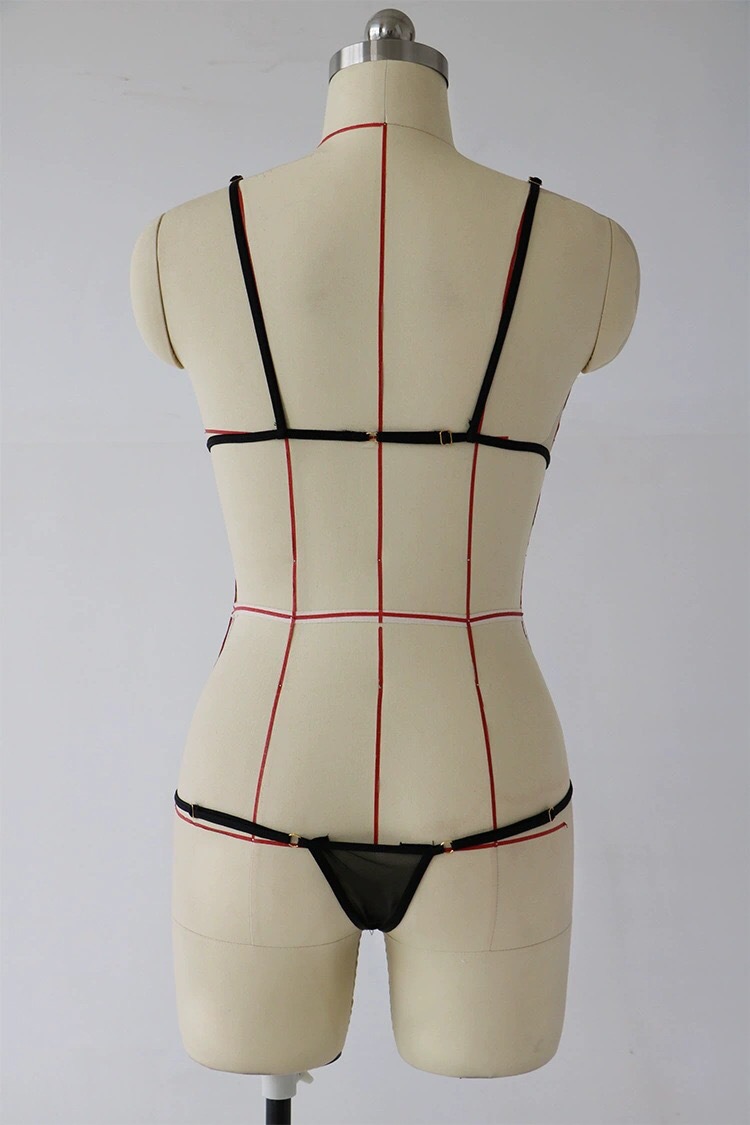 跨境速卖通外贸批发 欧美性感三点式镂空情趣内衣比基尼文胸套装