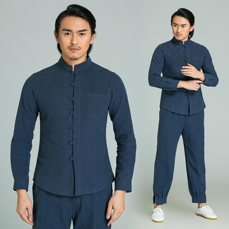 武农太极服春秋款男长袖唐装表演服中国风练功服亚麻皱麻武术服