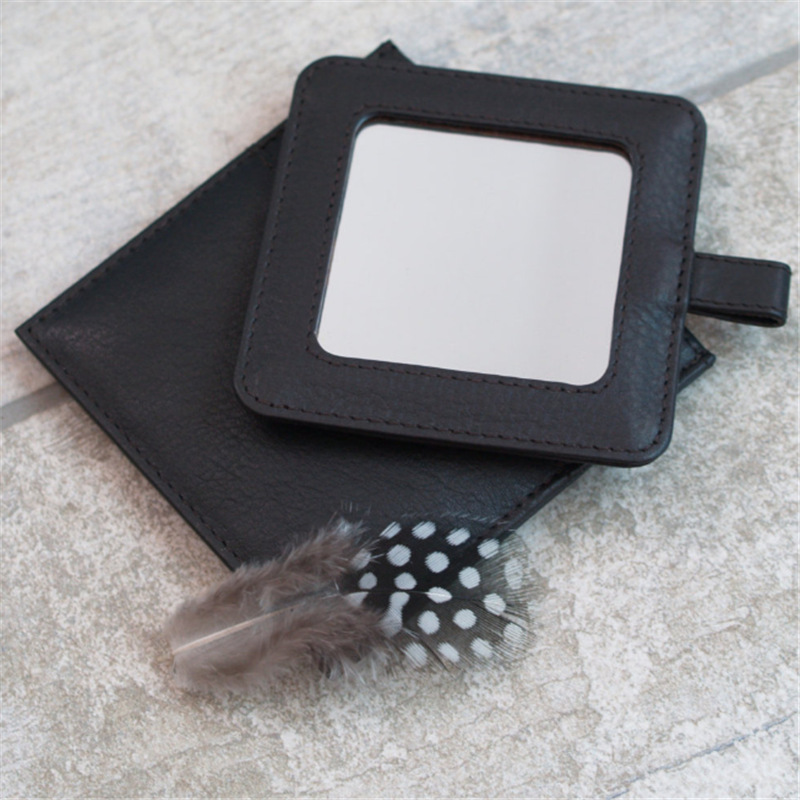 便携皮革化妆镜 pu皮质口袋镜 外出补妆镜 简约随身小方镜