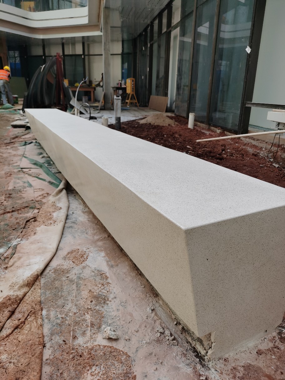 户外园林定制白色无机水磨石坐凳 长椅 水磨石条凳