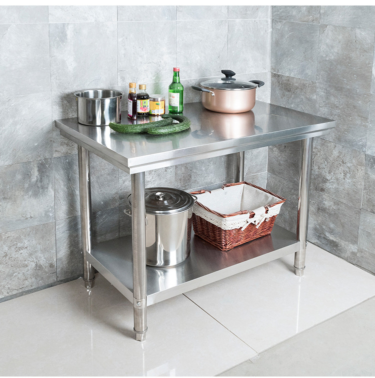 不锈钢工作台酒店厨房切菜桌操作台双层打荷打包台拆装商用工作桌