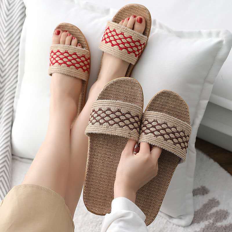 New Linen Slippers for Women Summer Indoor Wooden Floor Couple Home Non-Slip Thick Bottom Home Slippers Men Wholesale