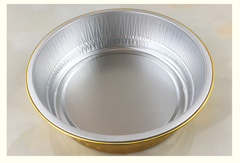 圆形金色可热封铝箔盒1000ml一次性外卖打包锡纸盒保温铝箔餐盒