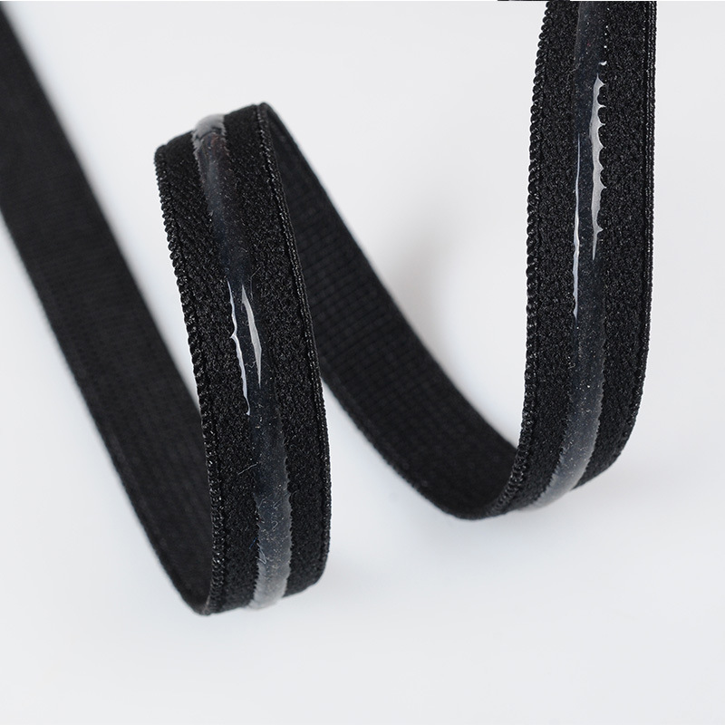 厂家直销礼服裹胸 涤纶 防滑松紧带1.0cm黑白色3mm硅胶条服装辅料
