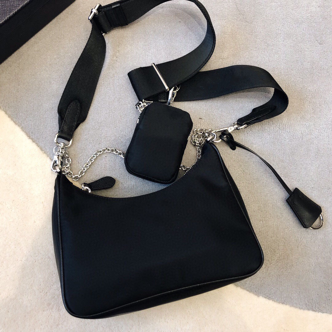 黑色hobo三合一款尼龙腋下包 杨幂同款链条包男女同款单肩斜挎包