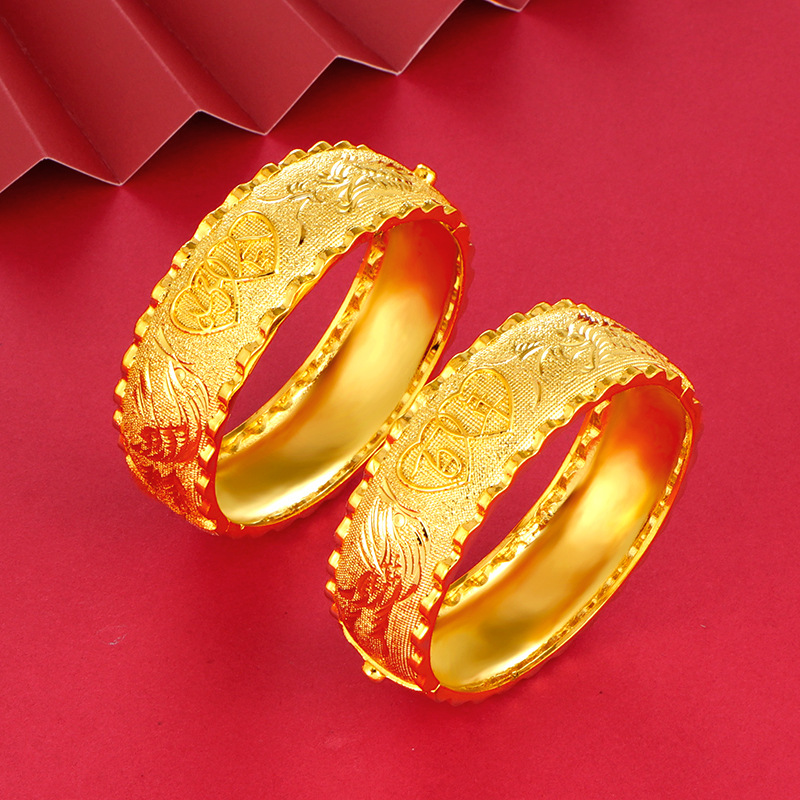 婚庆镀金 手镯新娘结婚金饰品情定百年好合手镯 婚嫁金镯子结婚