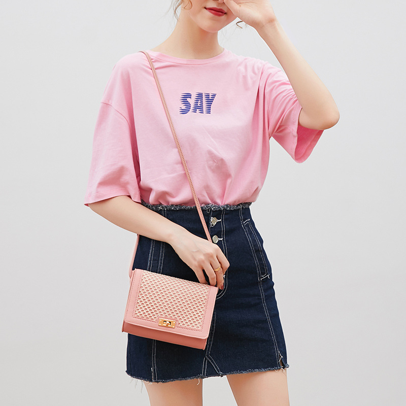 Summer 2022 New Fresh Sweet Girlish Mesh Small Square Bag Contrast Color One-Shoulder Crossboby Bag Women's Mobile Phone Bag