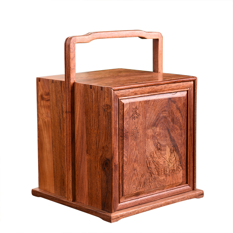 缅甸花梨木茶盒中国风大容量提篮储茶盒茶叶储存罐普洱茶饼收纳盒