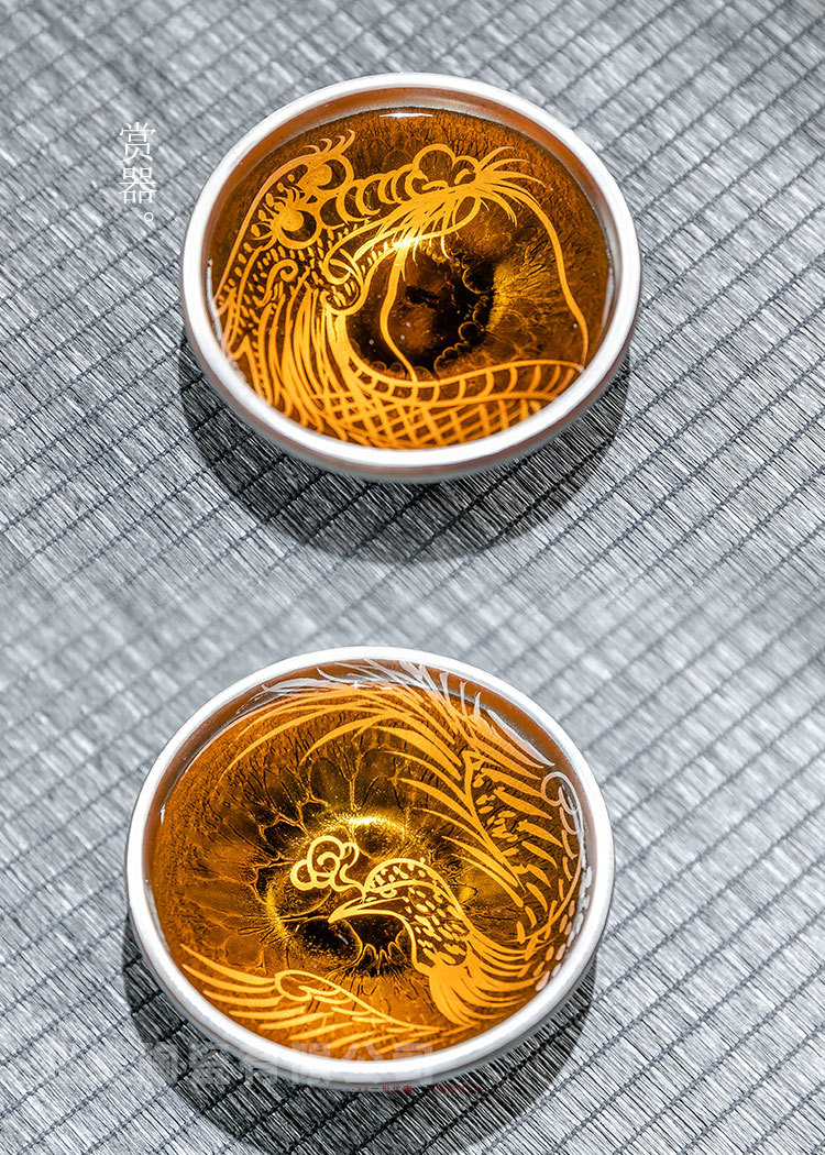 建盏龙凤对杯结婚喜庆主人杯单杯鎏银龙凤呈祥中式复古茶杯礼盒装