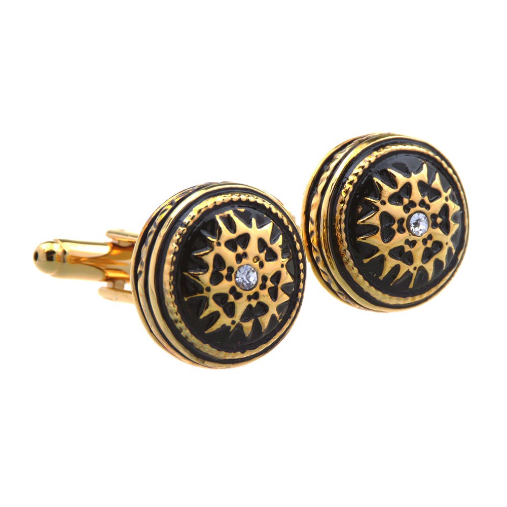 简约袖扣男女士 真金圆形花纹袖口 法式衬衫袖扣 袖钉 纽扣 定制