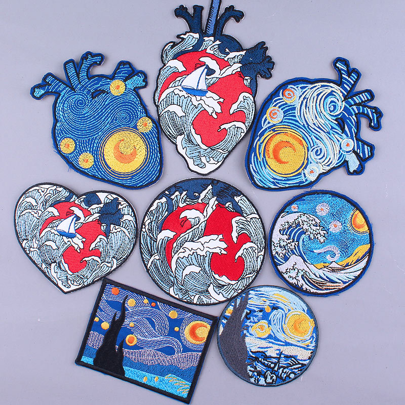 亚马逊爆款梵高星空刺绣布贴 电脑绣花服装辅料diy装饰补丁贴现货