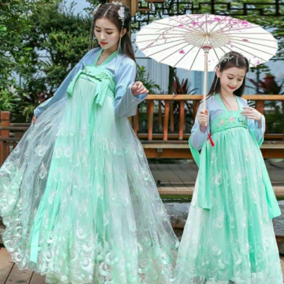 儿童汉服女童古装风亲子装母女襦裙小女孩12-15岁春装女