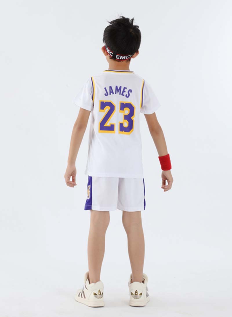 童装湖人23号詹姆斯篮球服短袖宝宝幼儿园表演服假两件儿童球衣男