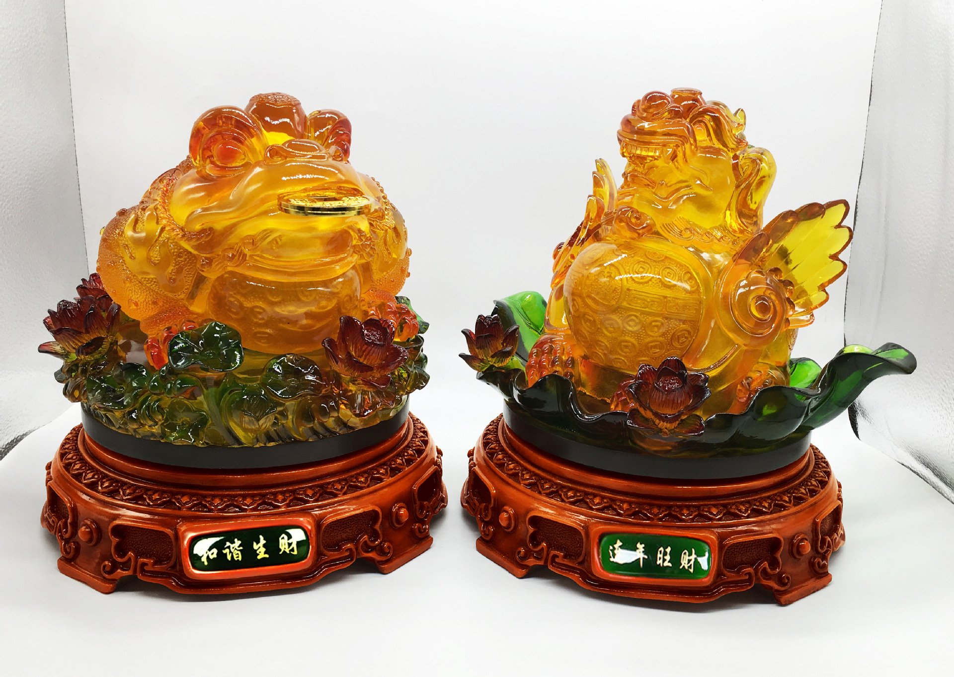 金蟾貔貅和谐生财深圳厂家生产树脂仿玉镀金木纹家居商务礼品摆件