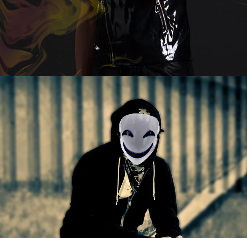 led发光漆黑的子弹蛭子影胤面具装扮鬼脸发光小丑塑料黑之契约者