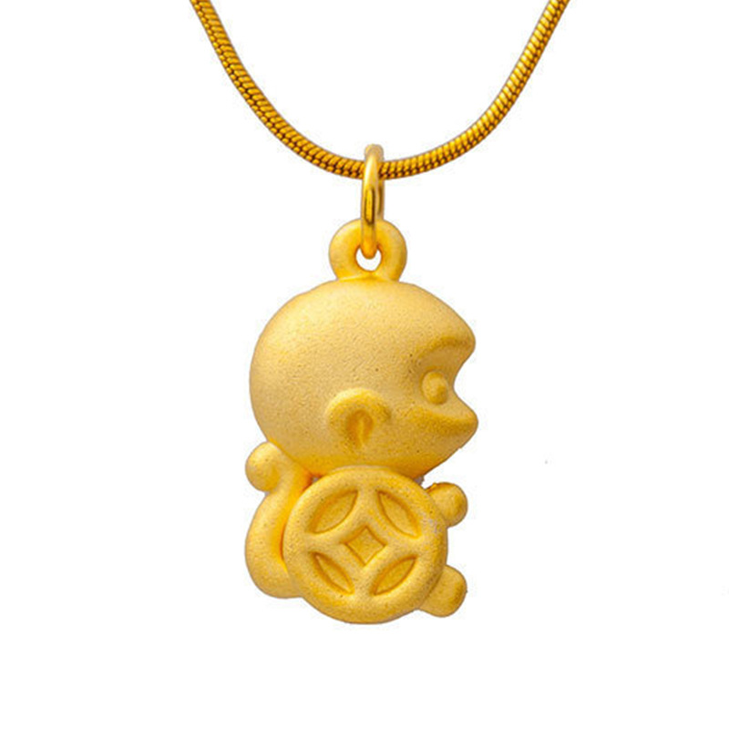 十二生肖猴吊坠仿黄金黄铜24k镀金饰品男女 磨砂3d空心金猴子项链