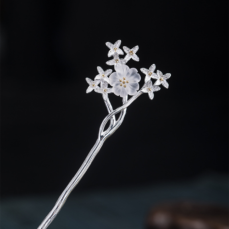 素十八2020新款s925银中国风发簪水晶樱花简约古风簪子汉服发饰