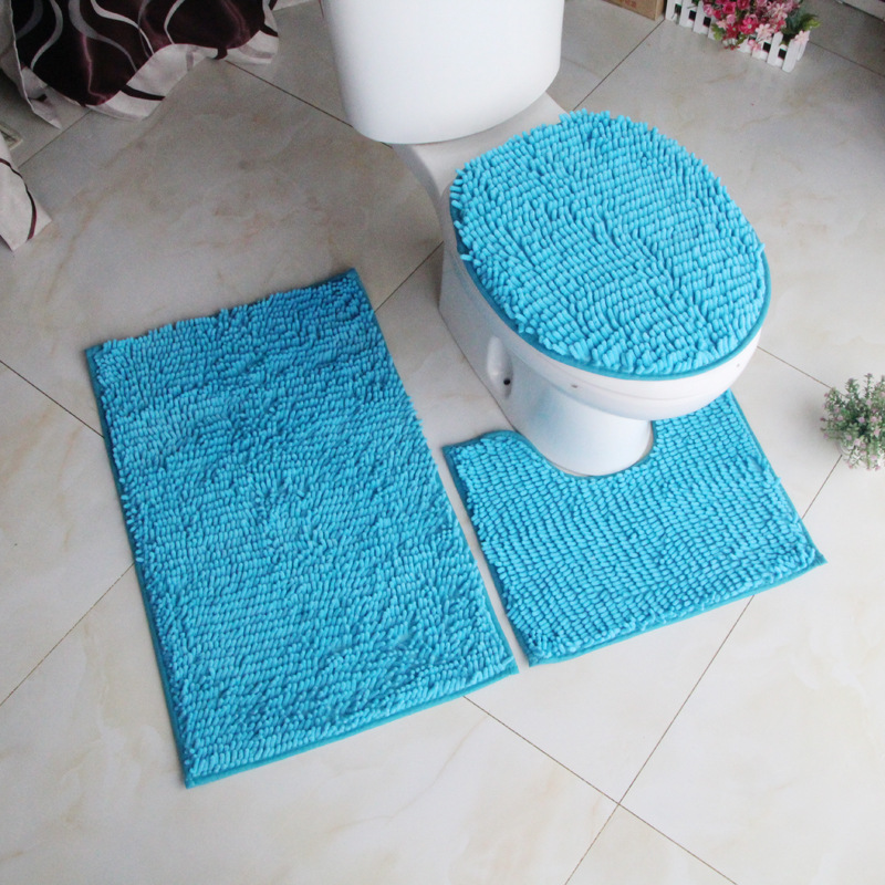 Cross-Border One Piece Dropshipping Bathroom Set Chenille Three-Piece Set Toilet Floor Mat Carpet Absorbent PVC Non-Slip Mat