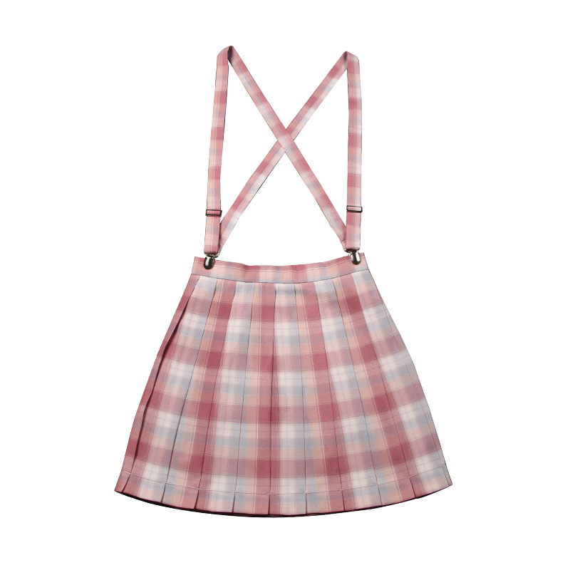 日本jk制服裙学生高腰格子日系百褶裙百折小椿格裙校服裙