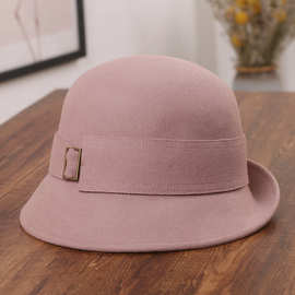 帽子女秋冬韩版小沿卷边渔夫帽英伦复古百搭羊毛呢礼帽盆帽休闲帽