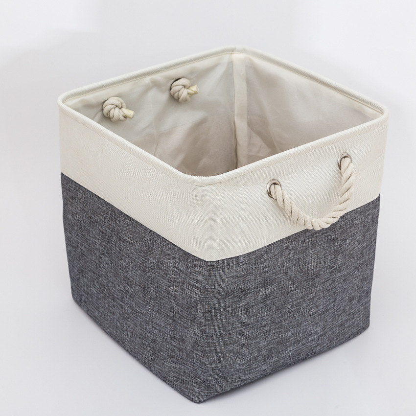 Linen Stitching Foldable Storage Box with Cotton String Handle Toy Storage Basket Daily Necessities Storage Basket