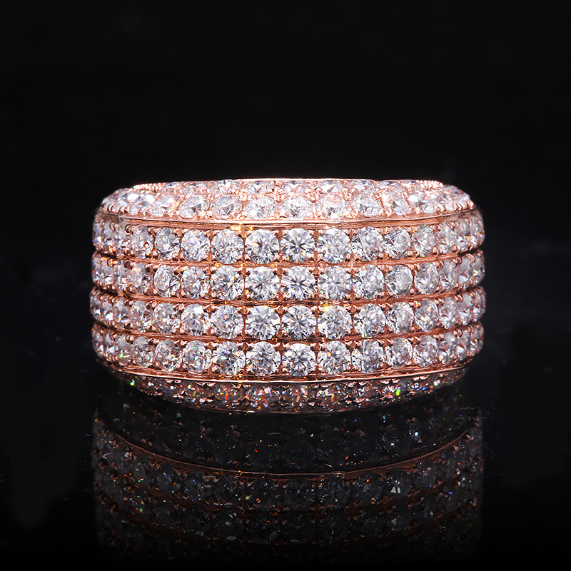 18k金豪华半满钻群镶4克拉莫桑钻碎钻戒指男女结婚订婚戒指带证书