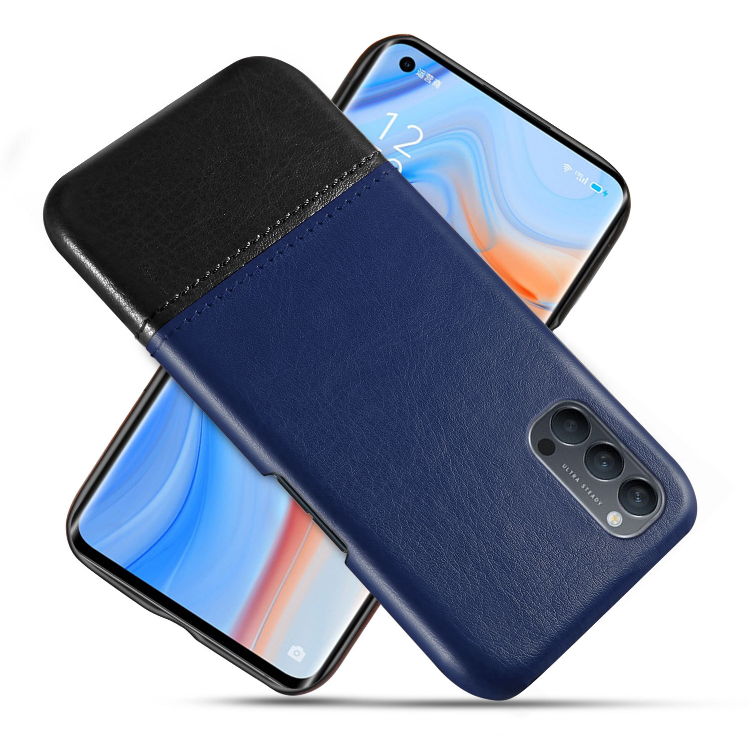 跨境专供适用oppo reno4手机壳拼皮撞色手机套防摔保护套保护壳