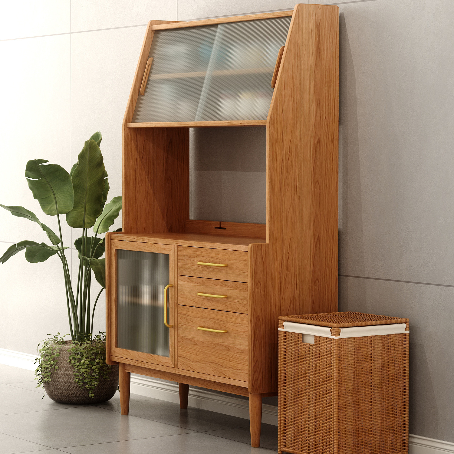 北欧 实木餐边柜玻璃柜 美式复古餐厅茶水柜储物柜简约收纳柜碗柜