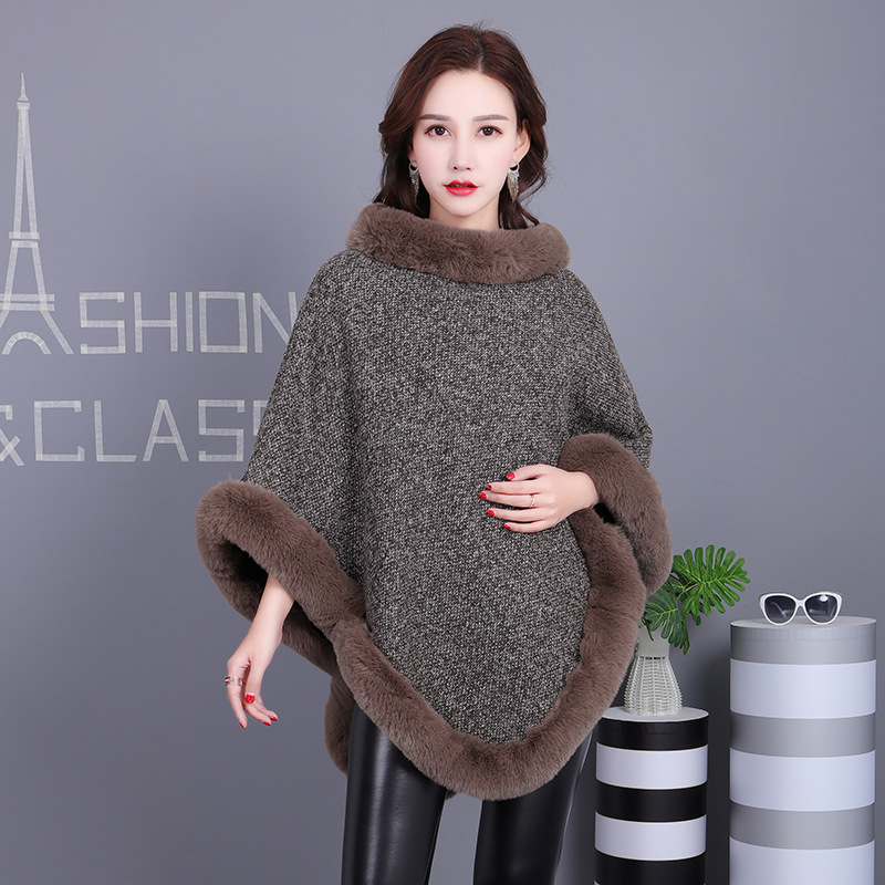 new imitation fur rex rabbit fur scarf women‘s knitted shawl small coat women‘s spring and autumn all-match loose