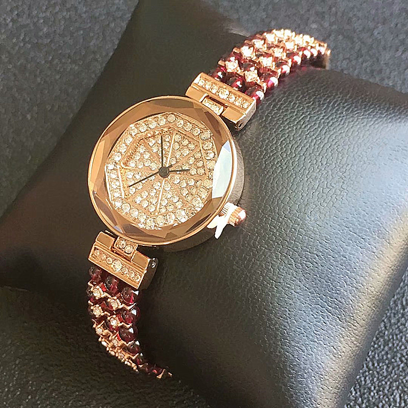 石榴石手表女士时尚手链深度防水韩版首饰品电子机芯手表