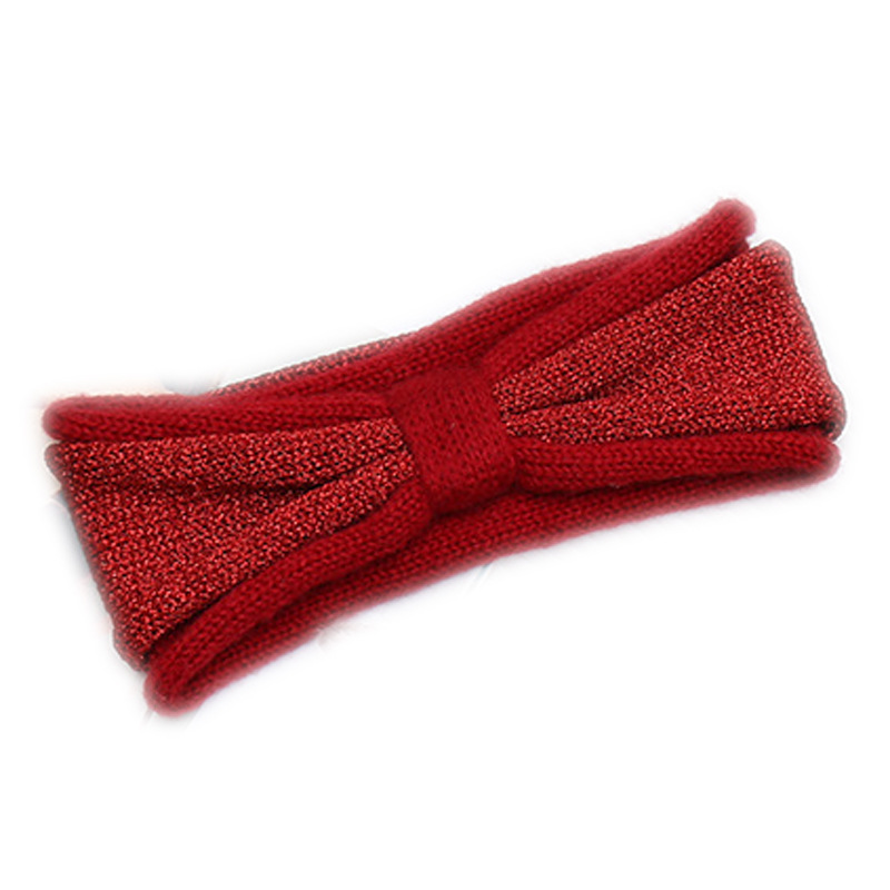 Factory Direct Sales New European and American Double-Layer Bright Silk Bow Knitted Hair Band Wool Headband out Hair Band