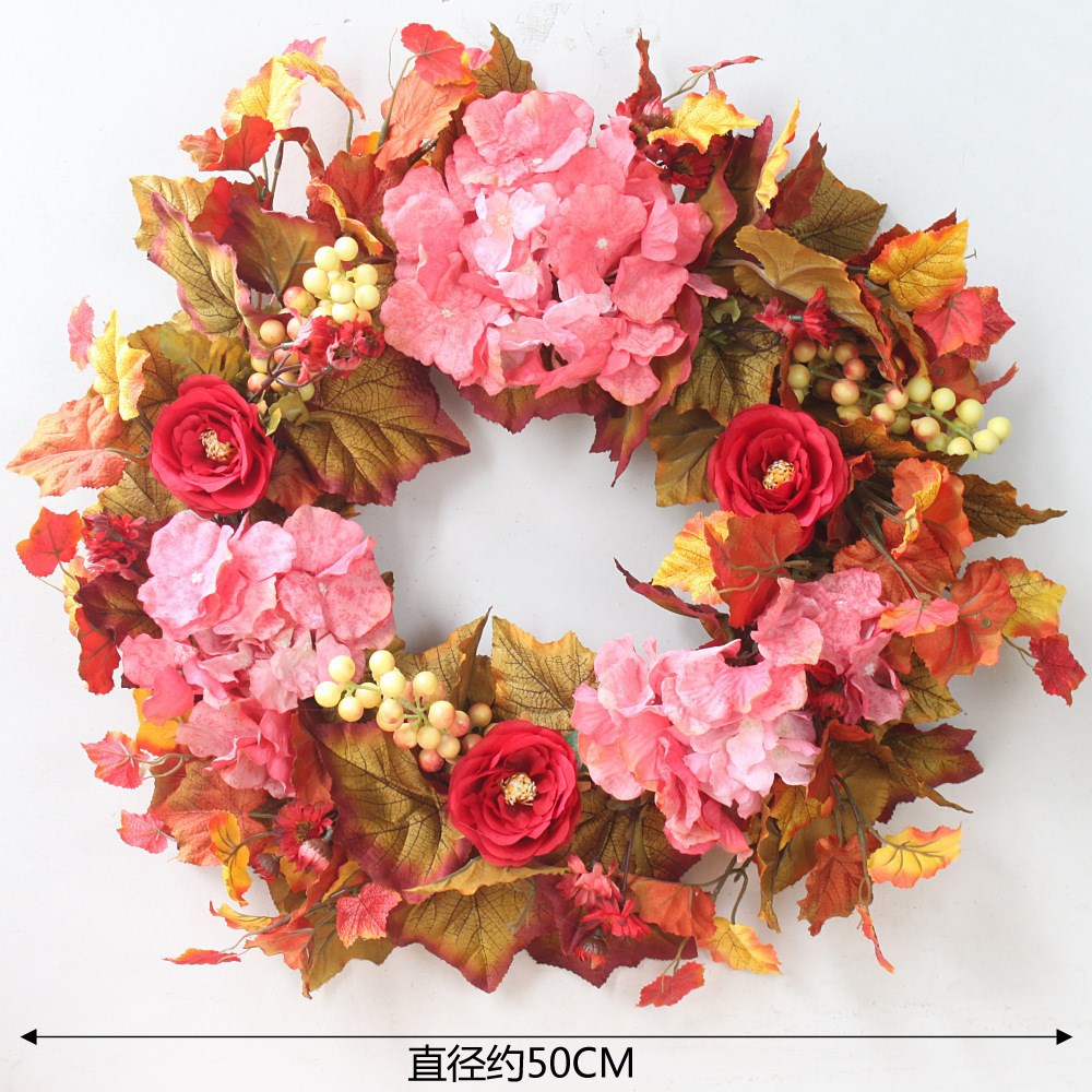 秋季枯黄落叶色仿真花门饰秋色玫瑰绢布绢花花环门环户外别墅装饰