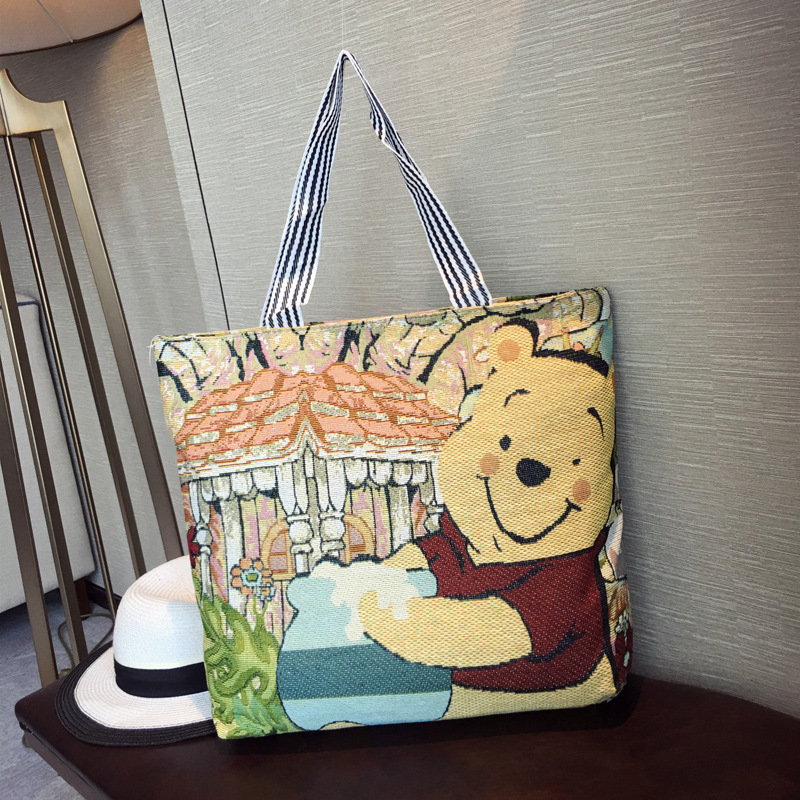 Live Wholesale 2022 New Linen S Bag Bags Women's Yarn-Dyed Cartoon Pattern Large Capacity Tote Mummy Bag