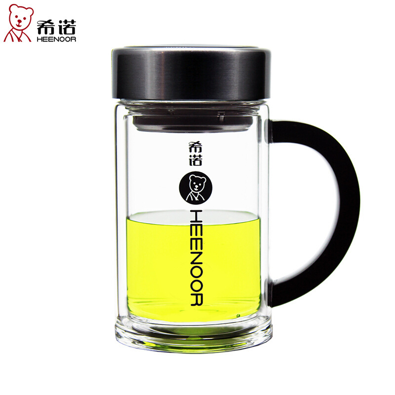 希诺双层玻璃杯带手柄男女士隔热商务办公水杯泡茶水杯子xn-6521