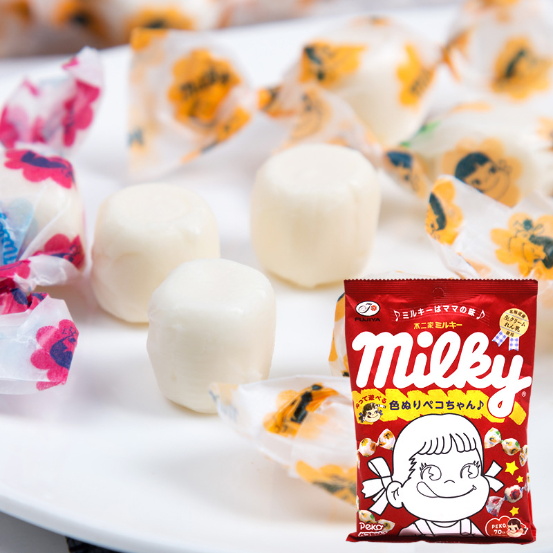 日本进口fujiya不二家milky北海道牛乳糖原味牛奶糖果120g/大袋