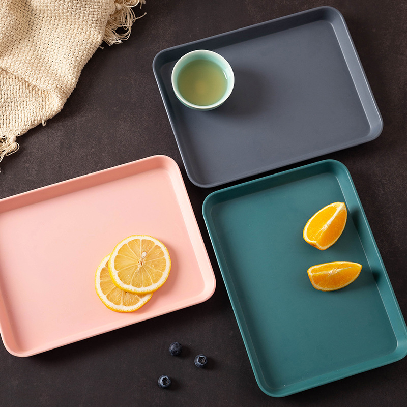 Nordic Ins Plastic Plate Serving Food Plate Household Rectangular Water Cup Storage Cup Plate Fruit Dessert Plate Tea Tray