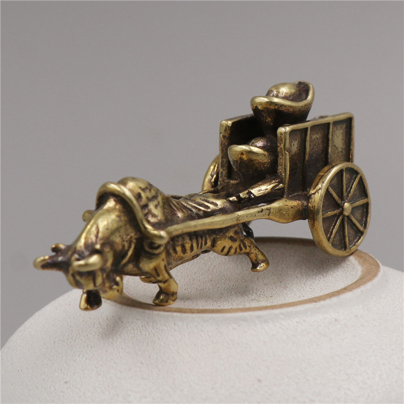 纯黄铜牛拉元宝车桌面摆件工艺品摆件茶宠茶几桌面摆件摆饰装饰品