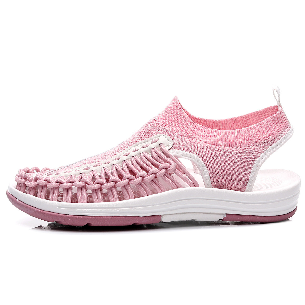 跨境夏季女沙滩鞋户外女士休闲鞋粉色罗马凉鞋包头潮鞋编织女鞋子