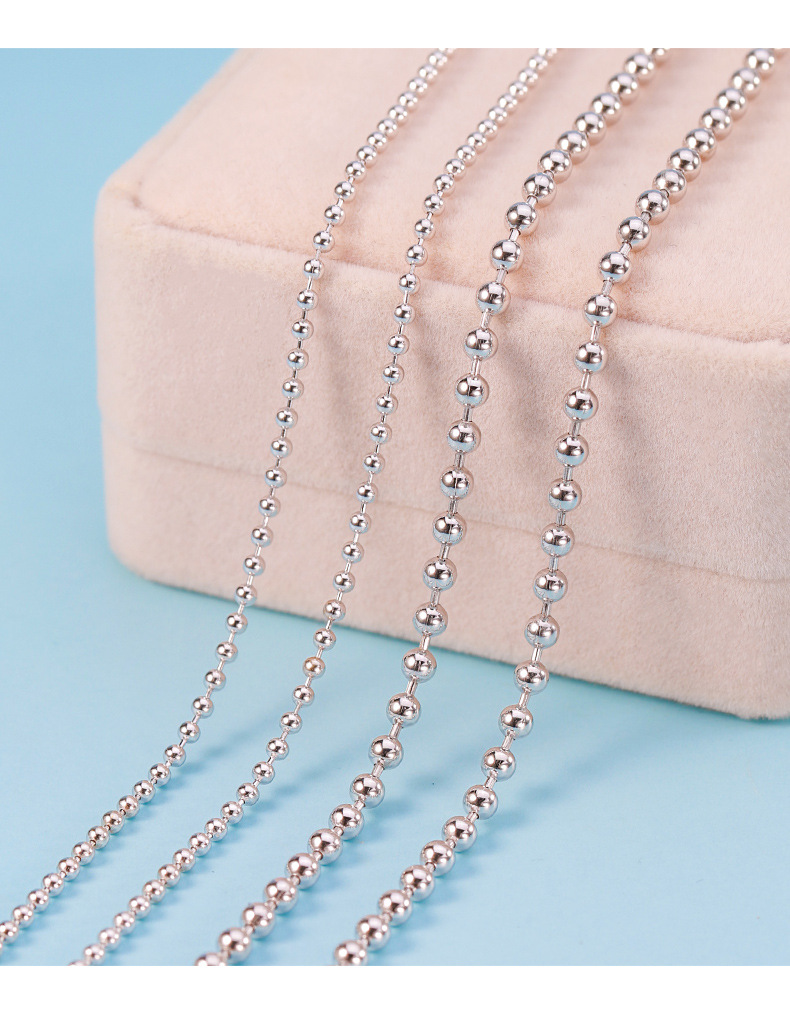 圆珠链s925纯银项链女配链裸链珠珠银链子长款毛衣链一件代发批发
