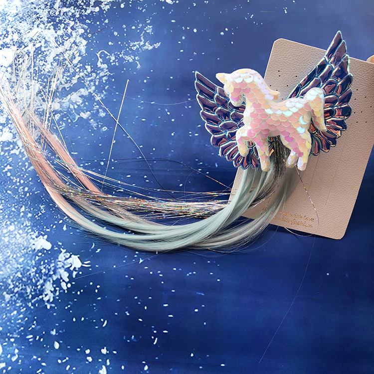 儿童韩国发饰冰雪奇缘发夹梦幻翅膀雪花天马彩色假发公主大顶夹